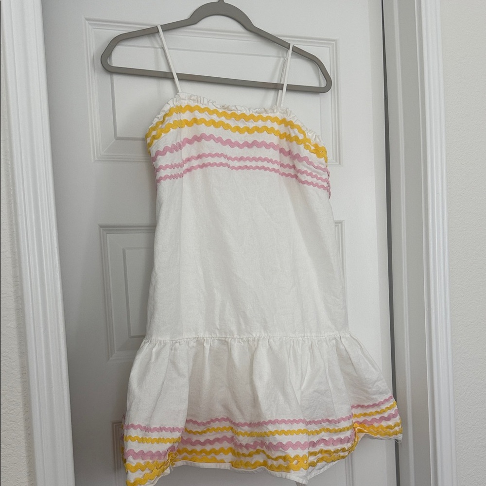Lisa Marie Fernandez White Camisole Dress with Pink and Yellow Zigzags